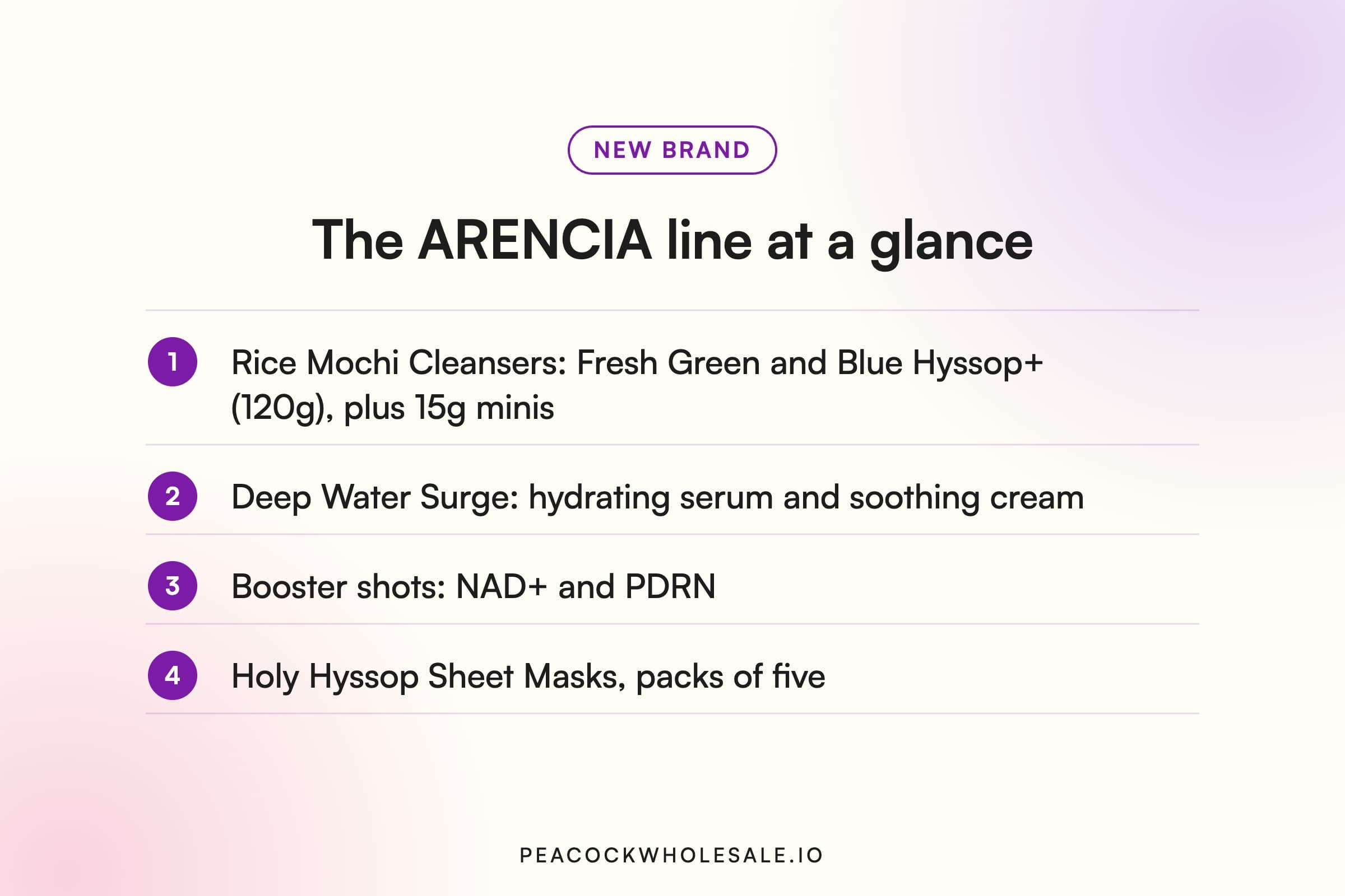 The ARENCIA line at a glance: rice mochi cleansers, Deep Water Surge, booster shots and sheet masks